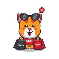 cute cat in black friday cartoon illustration vector