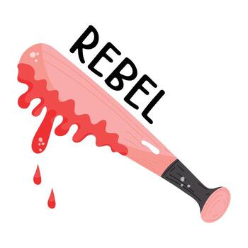 A bloody rebel baseball bat, flat sticker icon vector