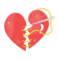 A heart stitches flat sticker icon vector
