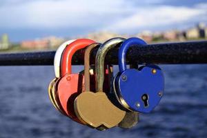 Heart shapeed locks - a symbol of love on the embankment photo