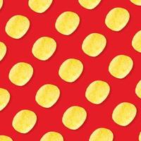 Potato chips pattern on red background top view flat lay photo