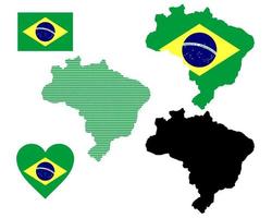 mapa y bandera del símbolo de brasil en un fondo blanco vector
