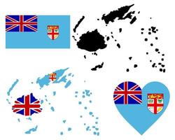 mapa, bandera, y, símbolo, de, fiji, en, un, fondo blanco vector