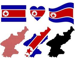 mapa y bandera del símbolo de corea del norte en un fondo blanco vector