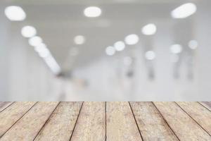 wood counter with abstract blur hospital medical background photo