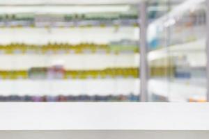 Health care product on shelves in the pharmacy store blur background photo