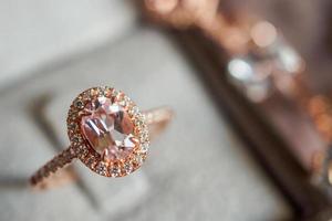 luxury diamond ring in jewelry box vintage style photo