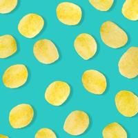 Potato chips pattern on pastel blue background top view flat lay photo