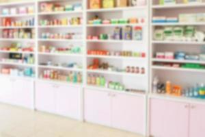 Pharmacy drugstore blur abstract backbround with medicine and healthcare product on shelves photo