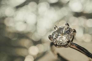 luxury engagement Diamond ring with abstract bokeh light background photo