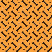 Halloween seamless pattern with bones and retro stars on orange background. For wrapping paper, fabric print, greeting cards design vector