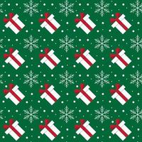 Christmas and new year seamless pattern with gift boxes and snowflakes on green background vector