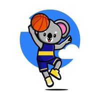 feliz lindo koala jugando baloncesto vector