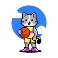 gato feliz jugando baloncesto vector