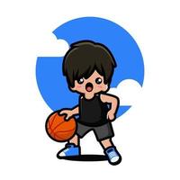 Happy cute boy playing basketball vector