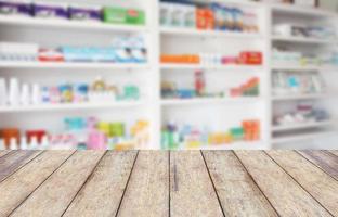 blur shelves of drugs in the pharmacy photo