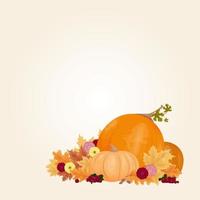 Thanksgiving greeting design day. Autumn leaves and pumpkins on a white background. vector