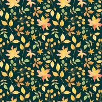 EMERALD VECTOR SEAMLESS PATTERN WITH WATERCOLOR YELLOWING AUTUMN LEAVES