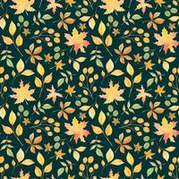 EMERALD VECTOR SEAMLESS PATTERN WITH WATERCOLOR YELLOWING AUTUMN LEAVES