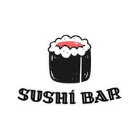 imprime con un rollo con la barra de sushi de texto. el logo conceptual de un bar de sushi, comida rápida asiática. ilustración vectorial aislada de la cocina japonesa. vector