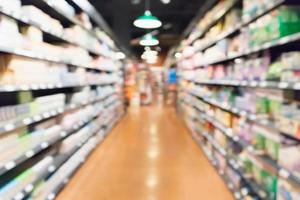 supermarket aisle and product shelves abstract blur defocused background photo