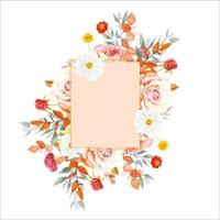 Autumn leaves anf flowers watercolor hand painting frame background vector