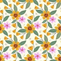 Colorful hand draw yellow and pink flowers pattern. vector