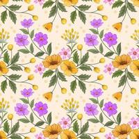 Colorful hand draw flowers on yellow background. vector