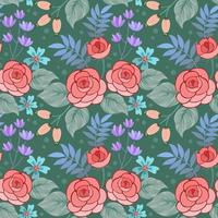 Beautiful rose and small flowers seamless pattern. vector