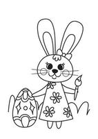 Coloring book. Cute Easter bunny and Easter egg .Vector illustration in a flat cartoon style, black and white line art vector