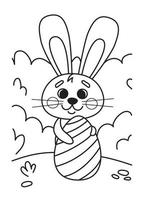 Coloring book. Cute Easter bunny and Easter egg .Vector illustration in a flat cartoon style, black and white line art vector