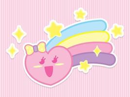 pink kawaii happy heart with colorful rainbow and stars illustration vector