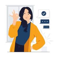 Thumbs up with Approved gesture and Ok sign concept illustration vector