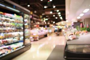 Abstract supermarket grocery store blurred defocused background with bokeh light photo