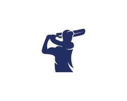 Ilustración de plantilla de símbolo de icono de vector de diseño de logotipo de deporte de críquet y jugador de críquet.