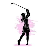 Silhouette of a female golfer swinging a club. Vector illustration