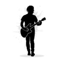 Black silhouette of electric guitar player. Vector illustration