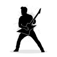 Metal guitarist silhouette in action on stage vector