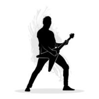 Silhouette of man playing electric guitar. vector