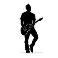 Silhouette of man playing guitar. Vector illustration