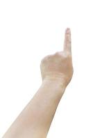 man's hand pointing finger pointing forward separate with a white background photo