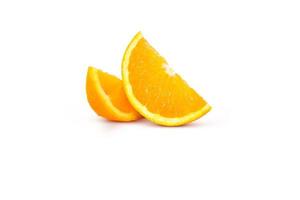 Sliced orange, front view on white background. photo