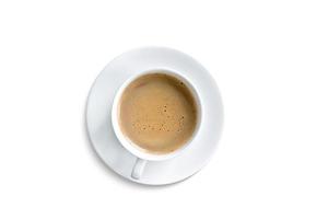 taza de café, vista superior aislada en blanco foto