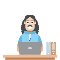 Mann, der Laptop für die Arbeit von zu Hause aus verwendet, trägt einen kurzen Hoodie png