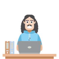 man using laptop for work from home wear short hoodie png