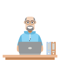 homem usando laptop para trabalhar em casa usa capuz curto png