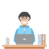 man using laptop for work from home wear hoodie png