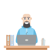 homem usando laptop para trabalhar em casa com capuz png