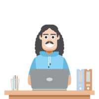 man using laptop for work from home wear short hoodie png