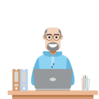 man using laptop for work from home wear hoodie png